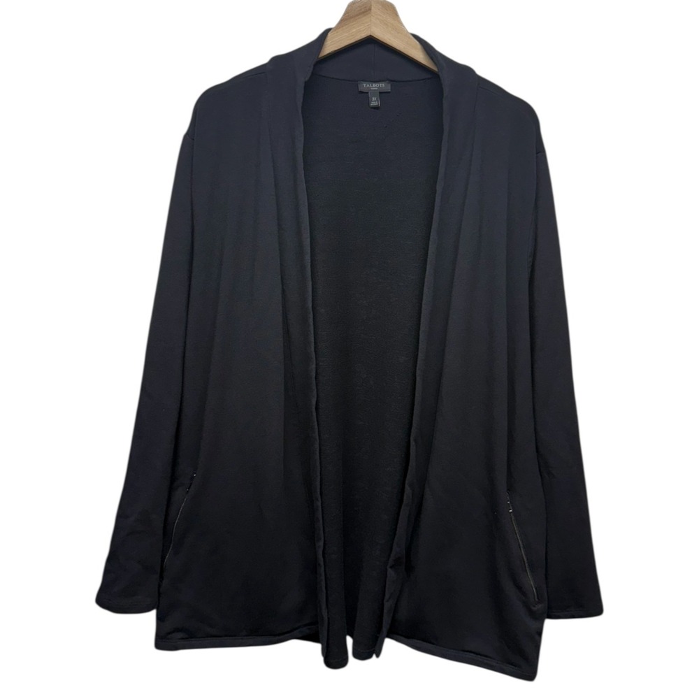 Talbots Womens Plus 3X Open Front Black Cardigan Sweater Pima Cotton Modal